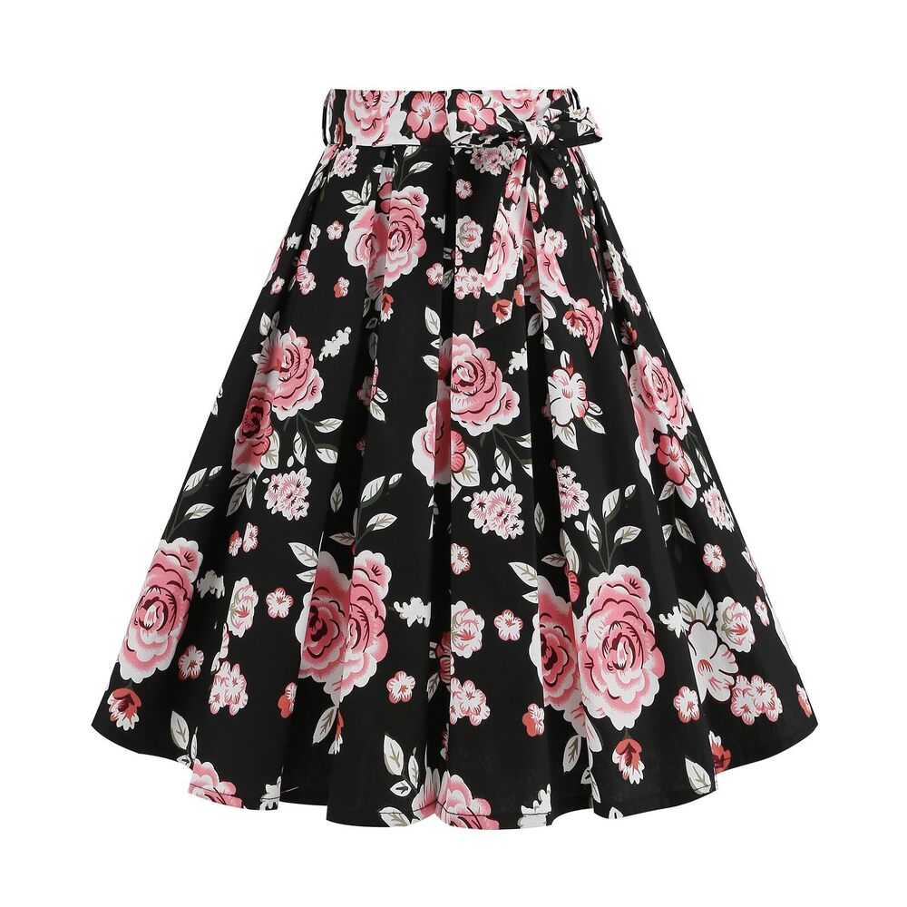1069 Floral Print Flared Pleated Skirts 1950s Vintage Flower Skirt